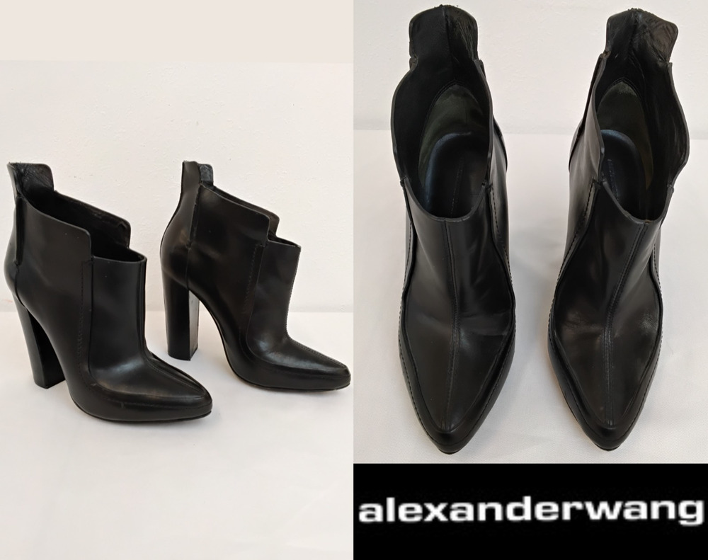 Alexander Wang Kim Runway Ankle Boots Women's 36.5 Black Leather Heels #Z5962